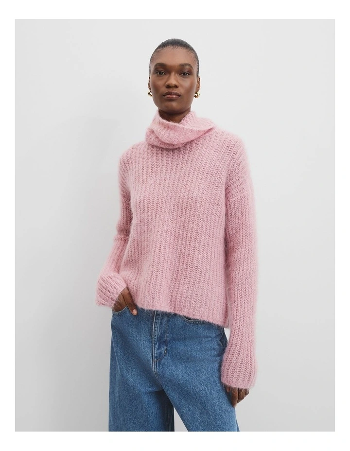 Funnel Neck Lofty Knit in Crepe Pink image 1
