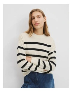 Stripe Merino Wool Crew in Navy Stripe