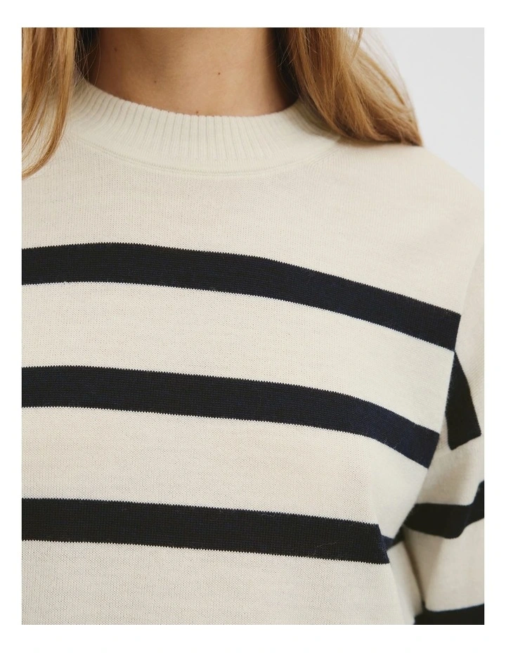 Stripe Merino Wool Crew in Navy Stripe image 2