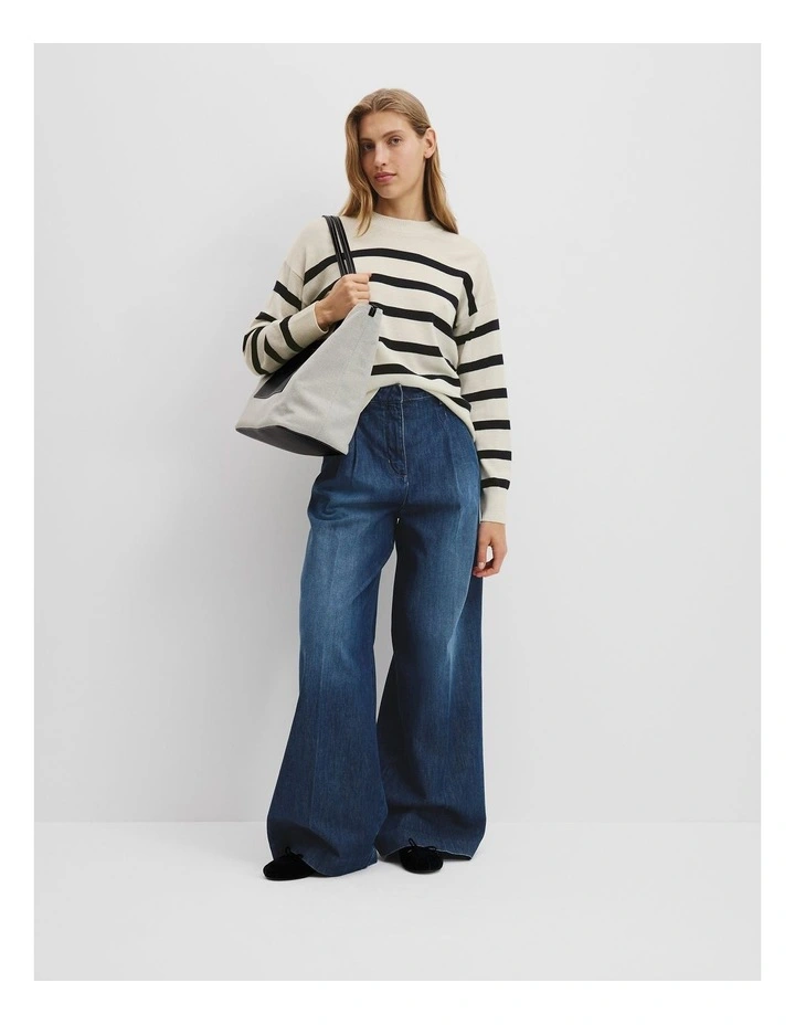 Stripe Merino Wool Crew in Navy Stripe image 3