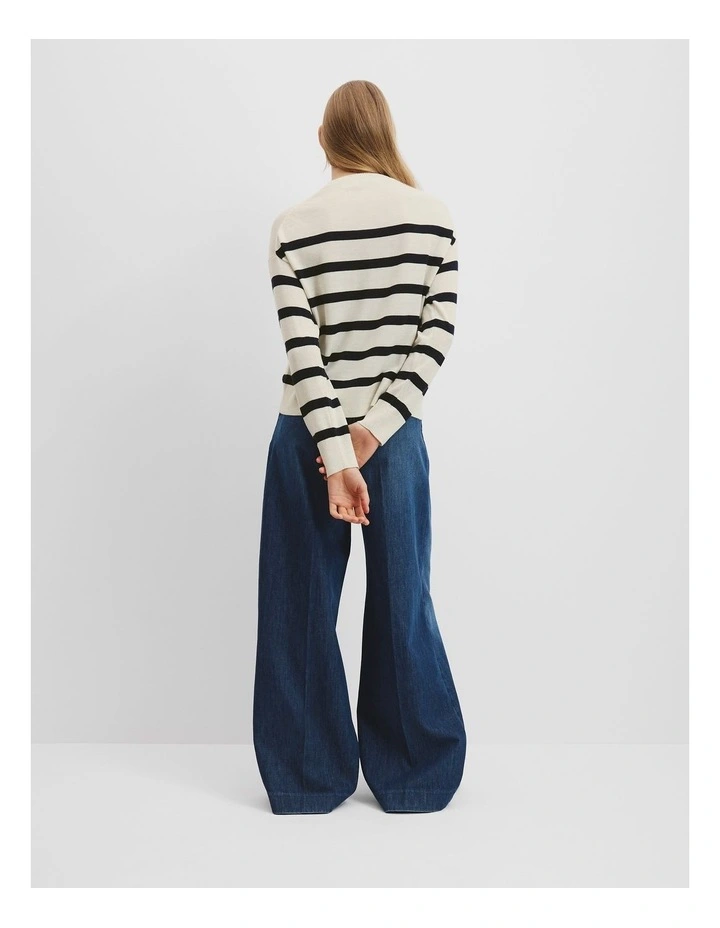 Stripe Merino Wool Crew in Navy Stripe image 4
