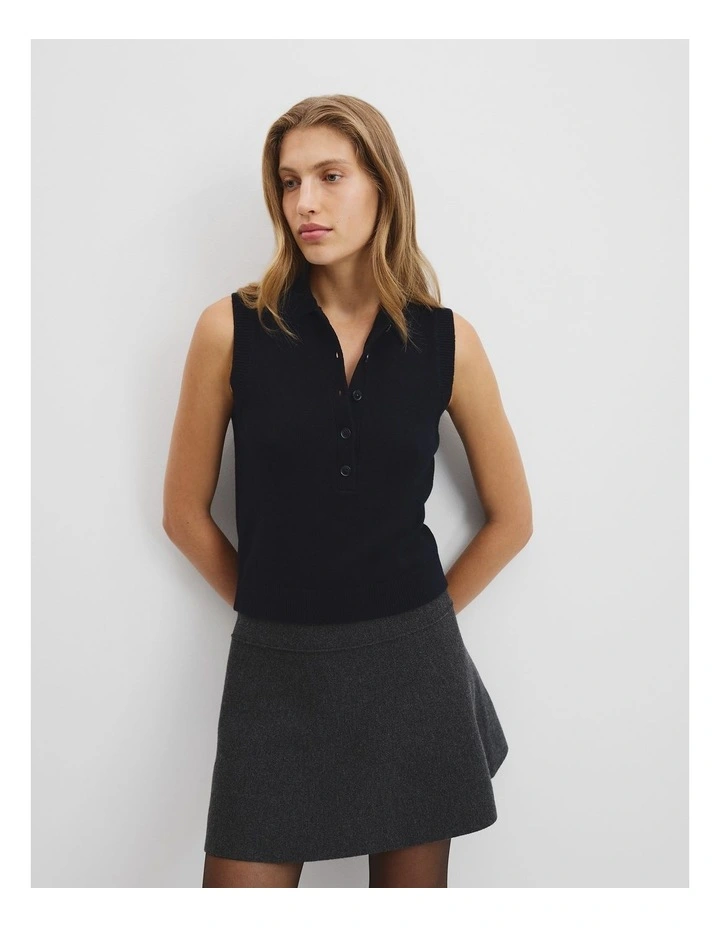 Collared Knit Vest in Black image 2