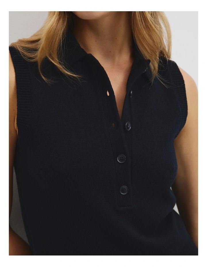 Collared Knit Vest in Black image 3