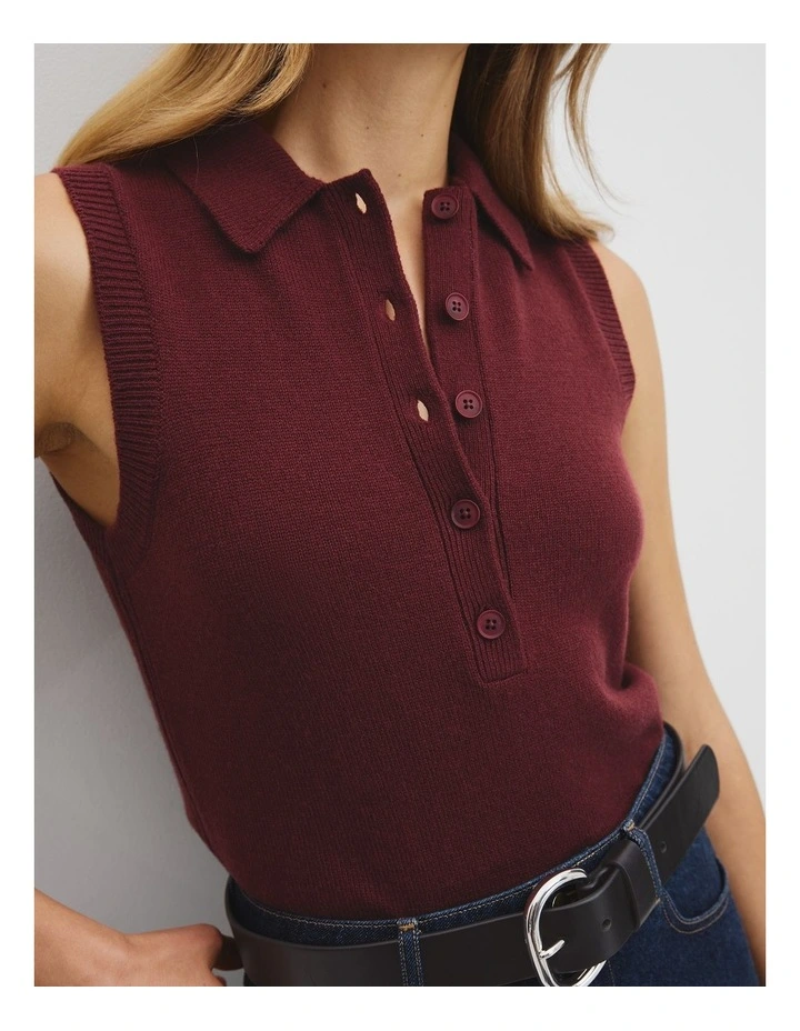 Collared Knit Vest in Rosewood image 2