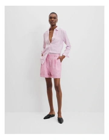 Organically Grown Linen Tuck Front Short in Dusty Rose