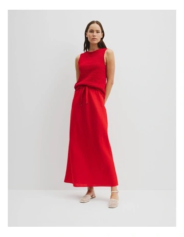 Organically Grown Linen Column Skirt in Fiesta Red