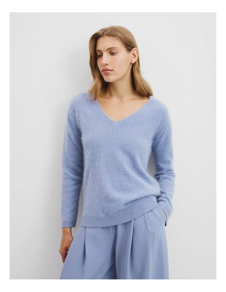 Cashmere V-neck Neck Knit in Steel Blue image 1