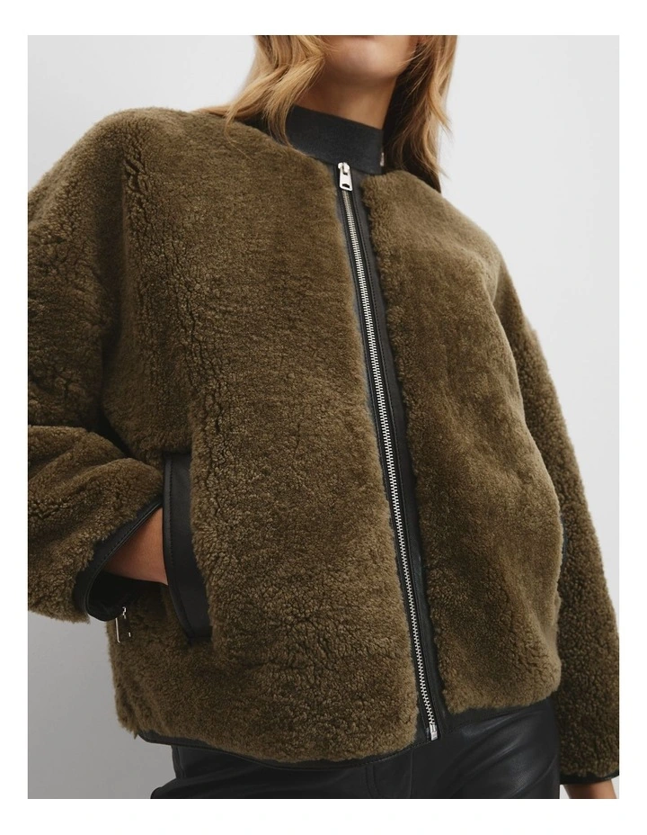 Shearling Zip Jacket in Dove image 3