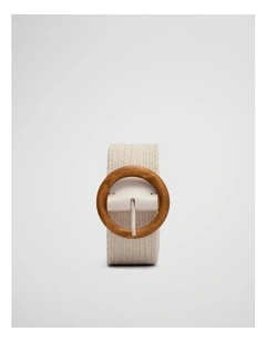 Recycled Polyester Woven Stretch Belt in Milk White