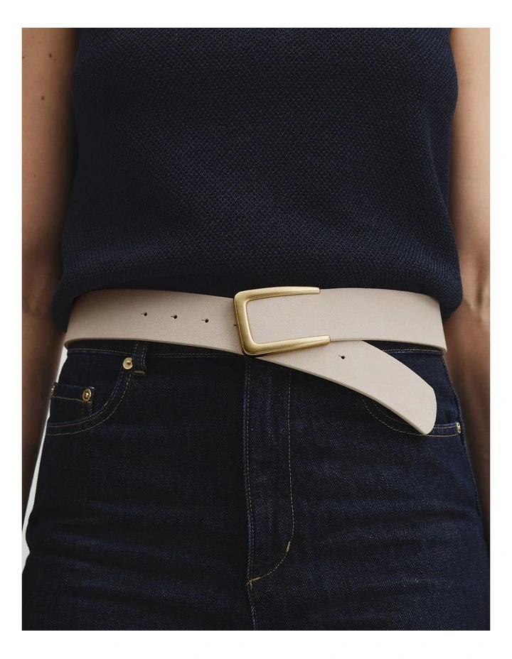 Leather Mid Belt in Oat Milk image 2