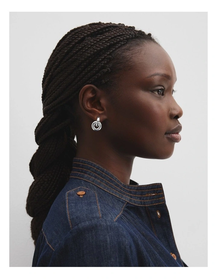 Chunky Hoop Stud Earring in Silver image 2