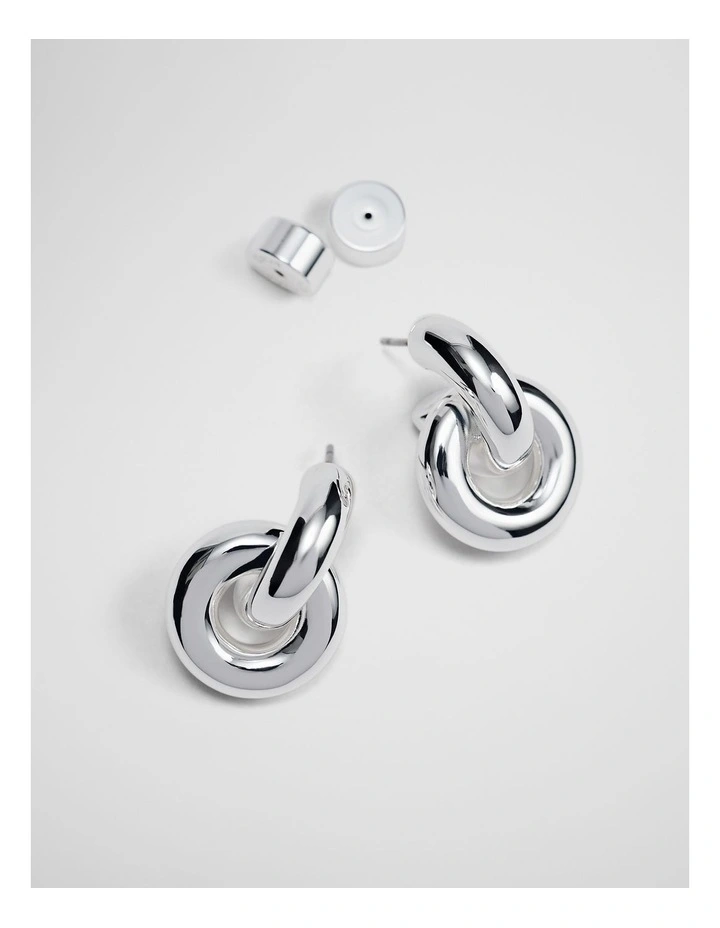 Chunky Hoop Stud Earring in Silver image 3