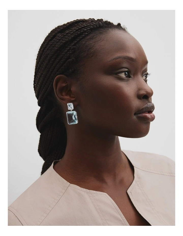Crystal Drop Stud Earring in Soft Blue image 2