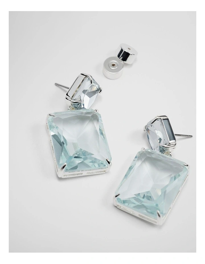 Crystal Drop Stud Earring in Soft Blue image 3