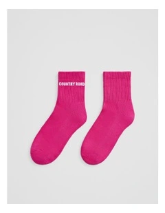 Australian Cotton Blend Cr Sport Quarter Crew Sock in Raspberry