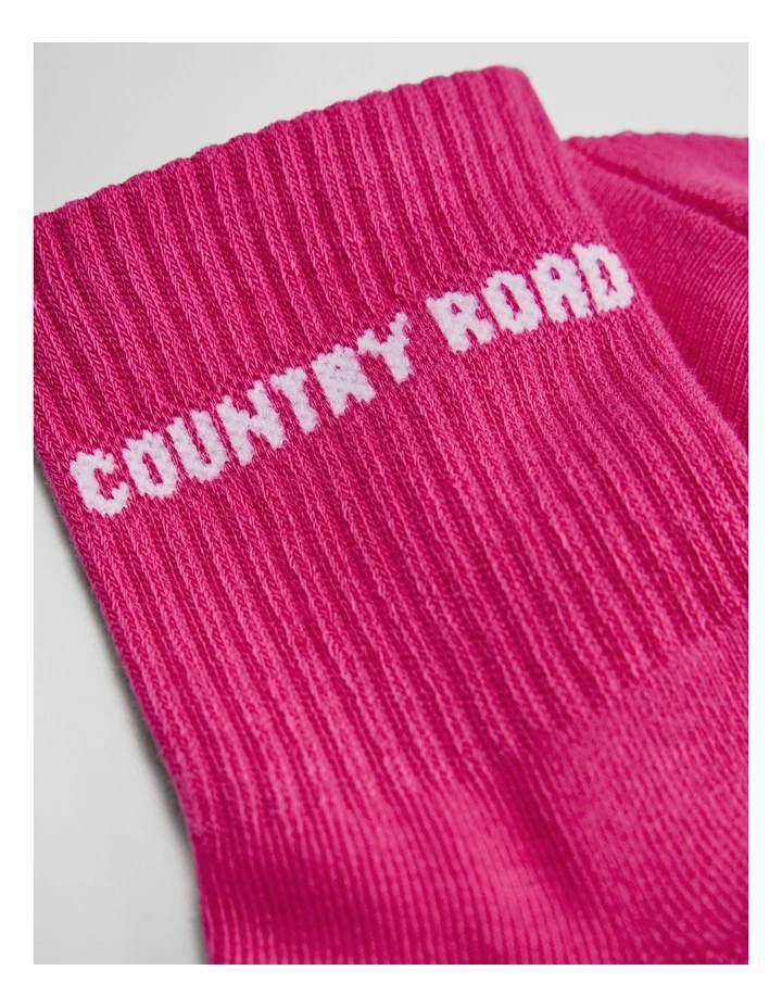 Australian Cotton Blend Cr Sport Quarter Crew Sock in Raspberry image 2