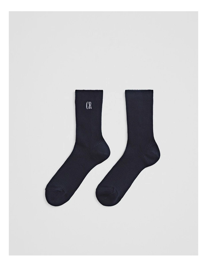 Australian Cotton Blend Cr Ribbed Three Quarter Crew Sock in Navy image 1