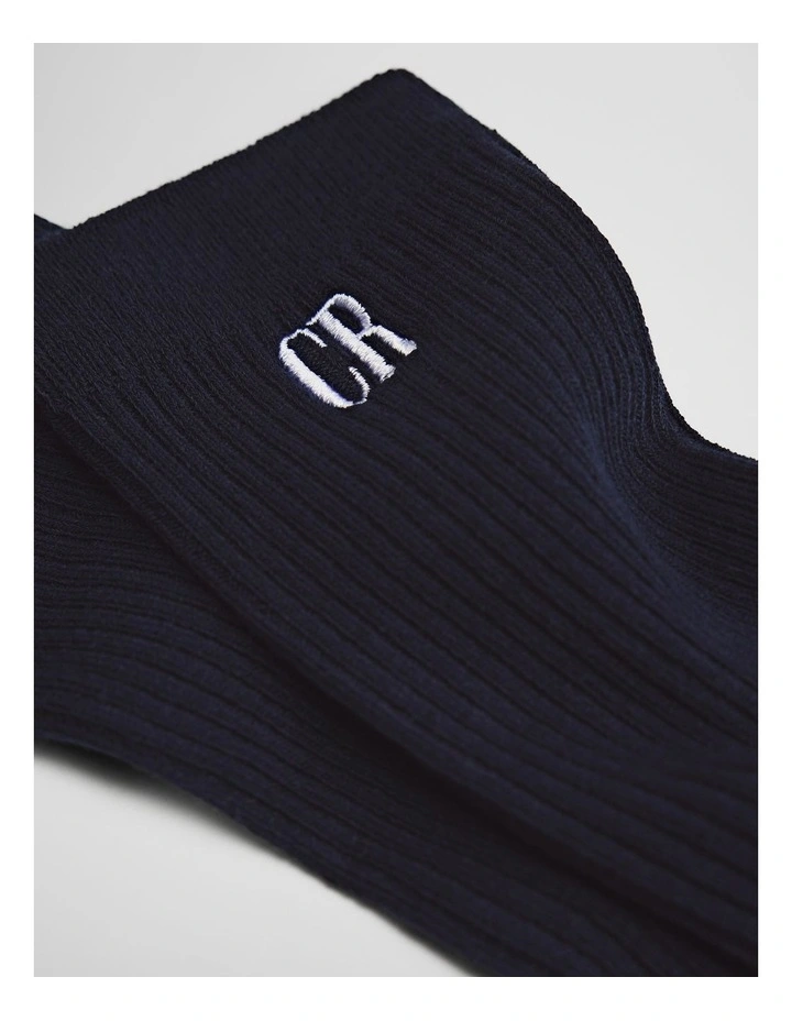 Australian Cotton Blend Cr Ribbed Three Quarter Crew Sock in Navy image 2