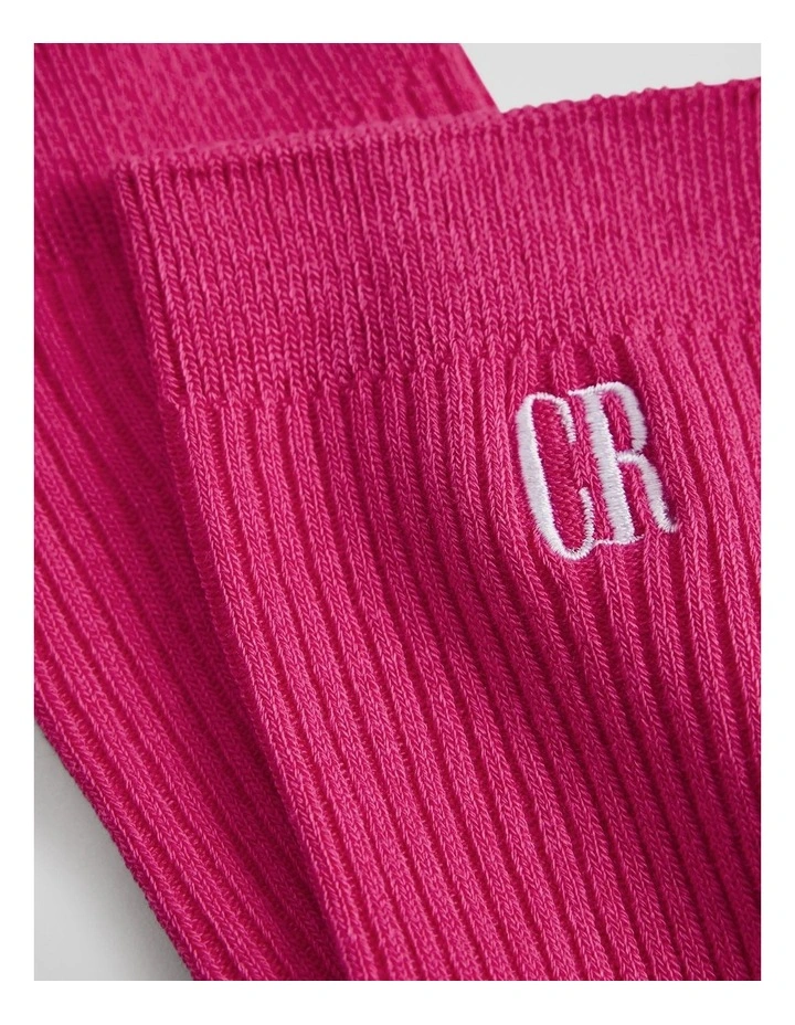 Australian Cotton Blend Cr Ribbed Three Quarter Crew Sock in Raspberry image 2