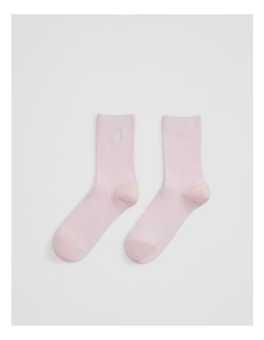 Australian Cotton Blend Cr Ribbed Three Quarter Crew Sock in Ballet Pink