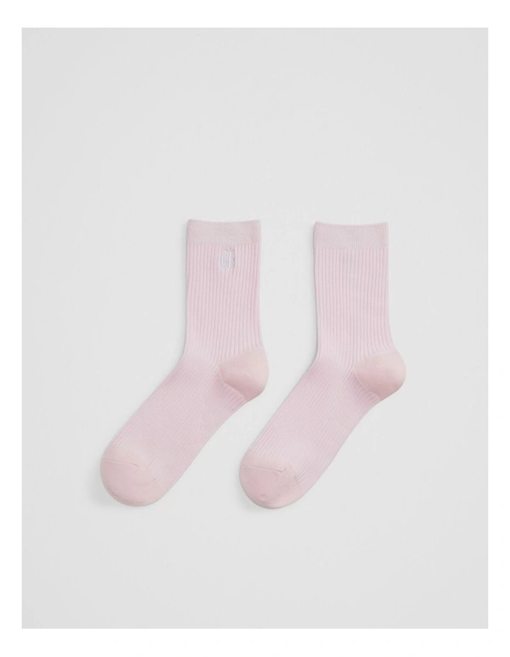 Australian Cotton Blend Cr Ribbed Three Quarter Crew Sock in Ballet Pink image 1