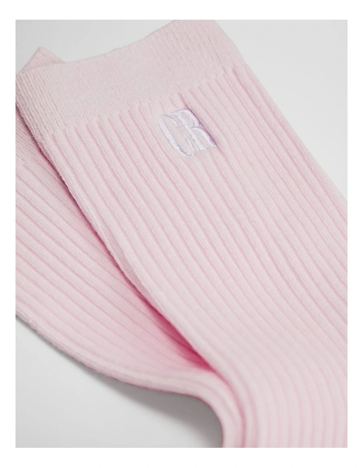 Australian Cotton Blend Cr Ribbed Three Quarter Crew Sock in Ballet Pink image 2