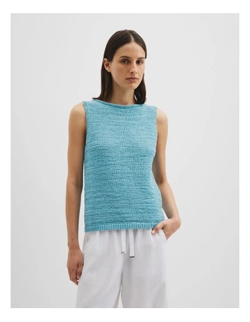 Tape Knit Tank in Sea Blue