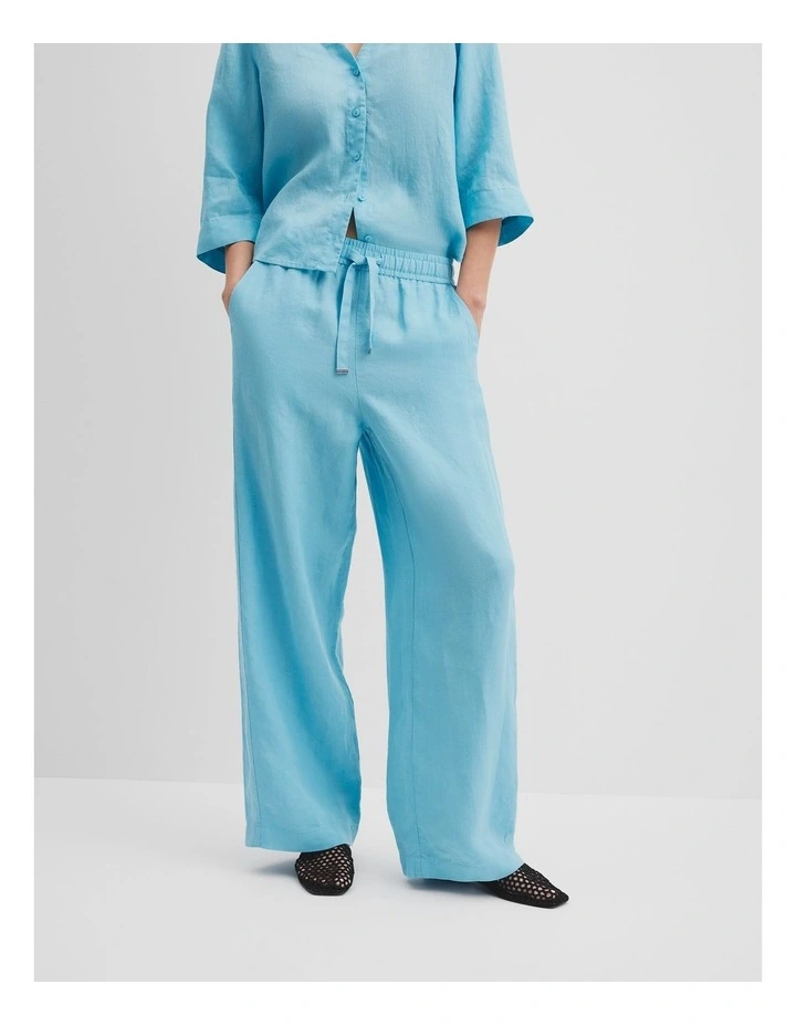 Tie Detail Linen Pant in Sea Blue image 2