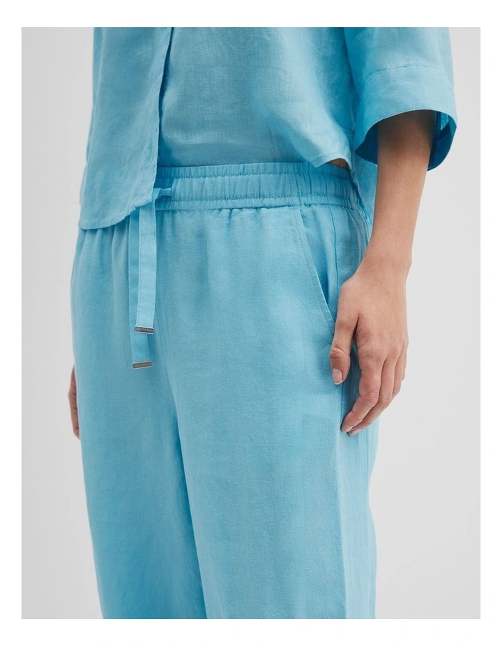 Tie Detail Linen Pant in Sea Blue image 3