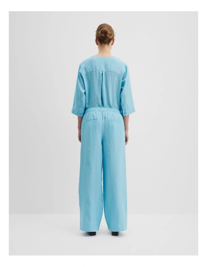 Tie Detail Linen Pant in Sea Blue image 4