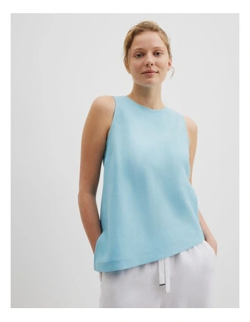 Orgqnically Grown Linen Bias Tank in Sea Blue