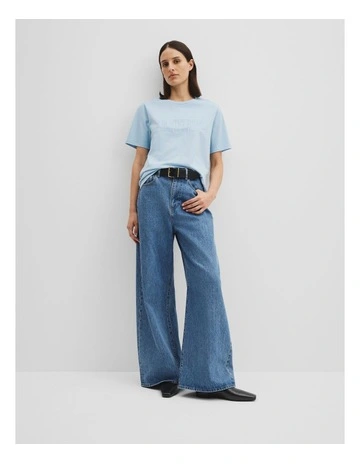 Verified Australian Cotton Heritage Embroidered T-shirt in Blue Haze
