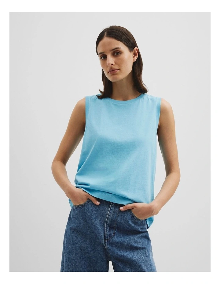 Australian Cotton Relaxed Crew Tank in Sea Blue image 1