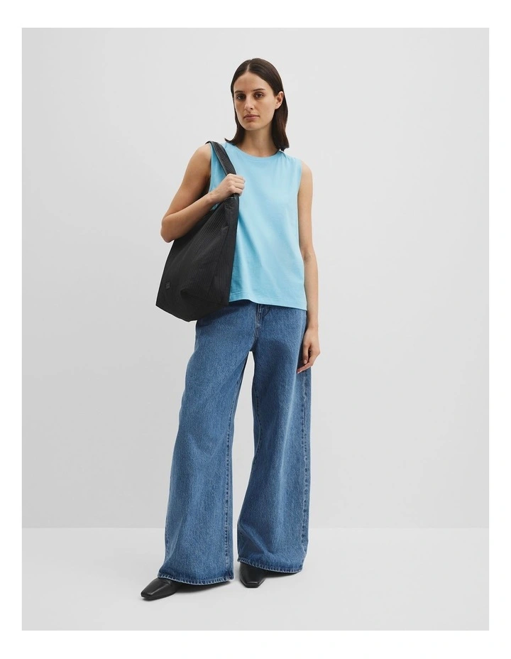 Australian Cotton Relaxed Crew Tank in Sea Blue image 2