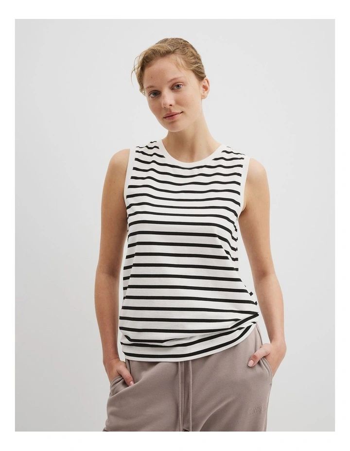 Australian Cotton Stripe Relaxed Crew Tank in Black Stripe image 1