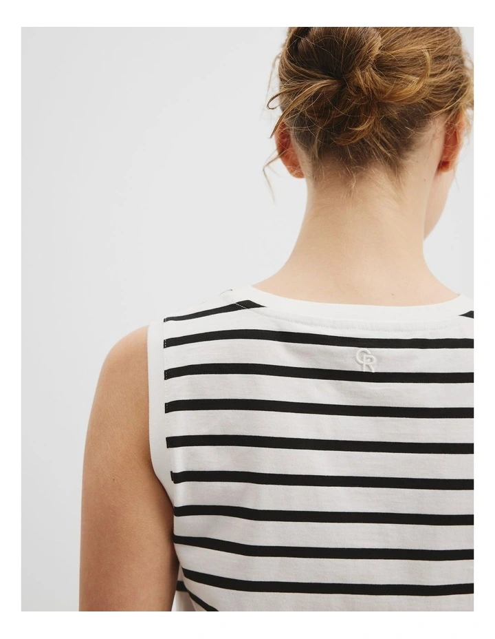 Australian Cotton Stripe Relaxed Crew Tank in Black Stripe image 2