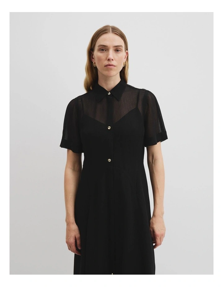 Panelled Detail Midi Dress in Black image 3