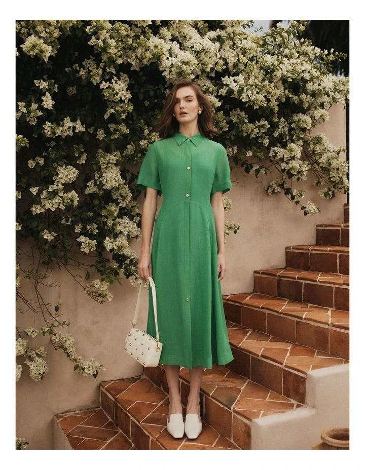 Panelled Detail Midi Dress in Jade Green image 2