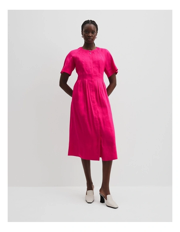Tuck Detail Shirt Dress in Raspberry image 1
