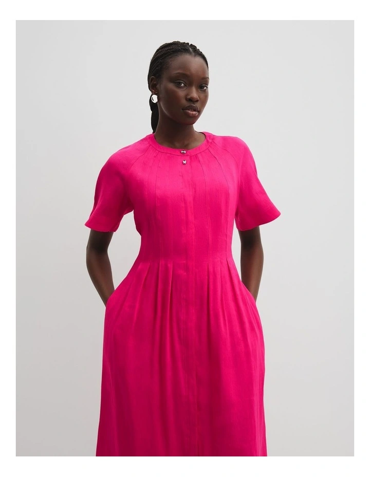 Tuck Detail Shirt Dress in Raspberry image 2