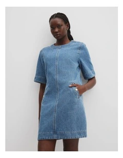 Denim Mini Dress in Mid Blue Wash