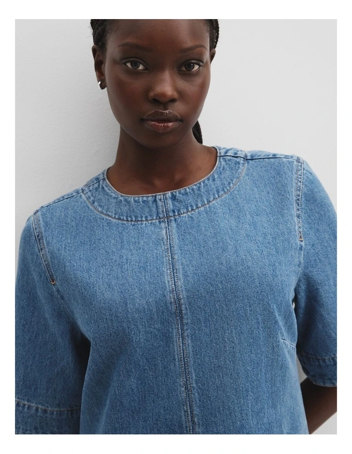 Denim Mini Dress in Mid Blue Wash image 2