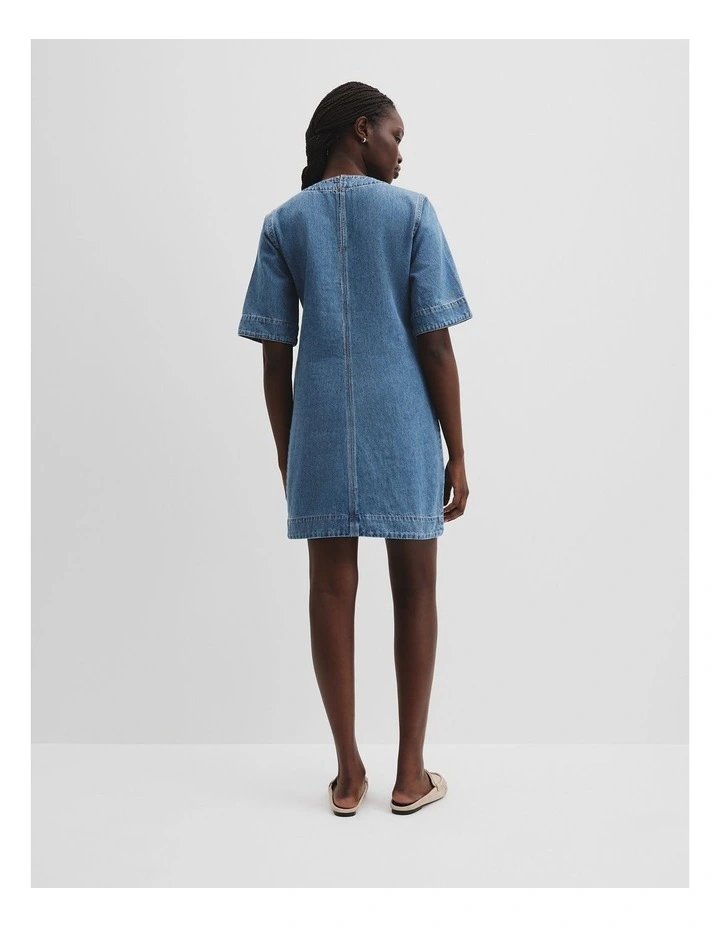 Denim Mini Dress in Mid Blue Wash image 4
