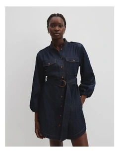 Denim Belted Shirt Dress in Indigo Rinse