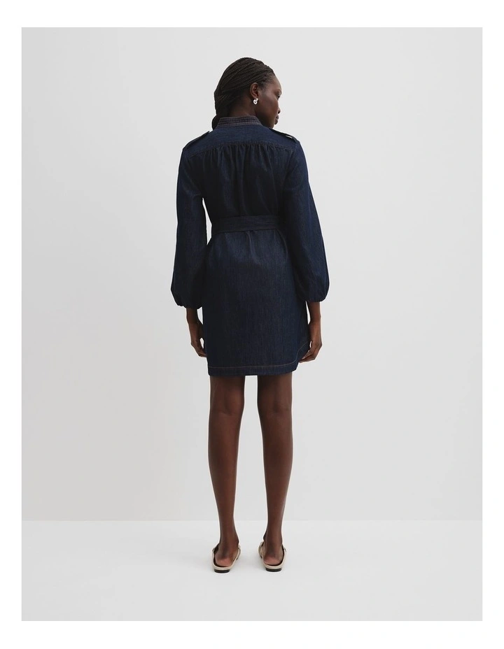 Denim Belted Shirt Dress in Indigo Rinse image 4