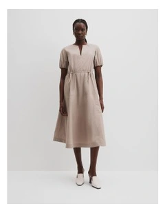 Drawcord Midi Dress in Taupe