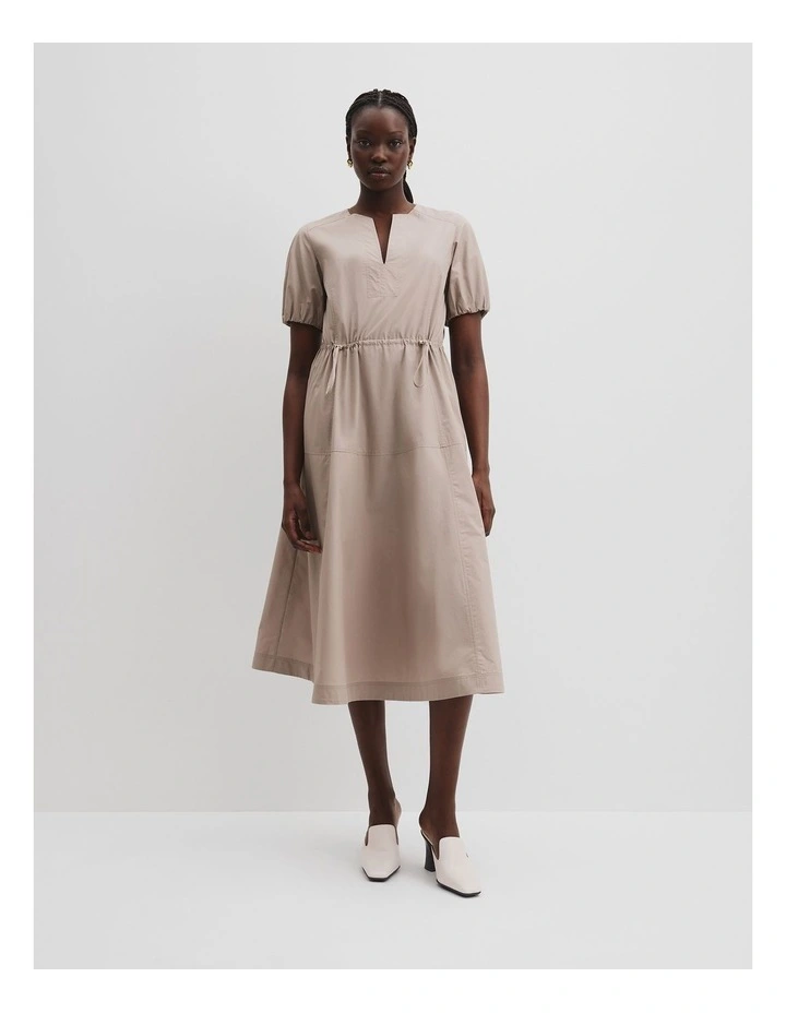 Drawcord Midi Dress in Taupe image 1