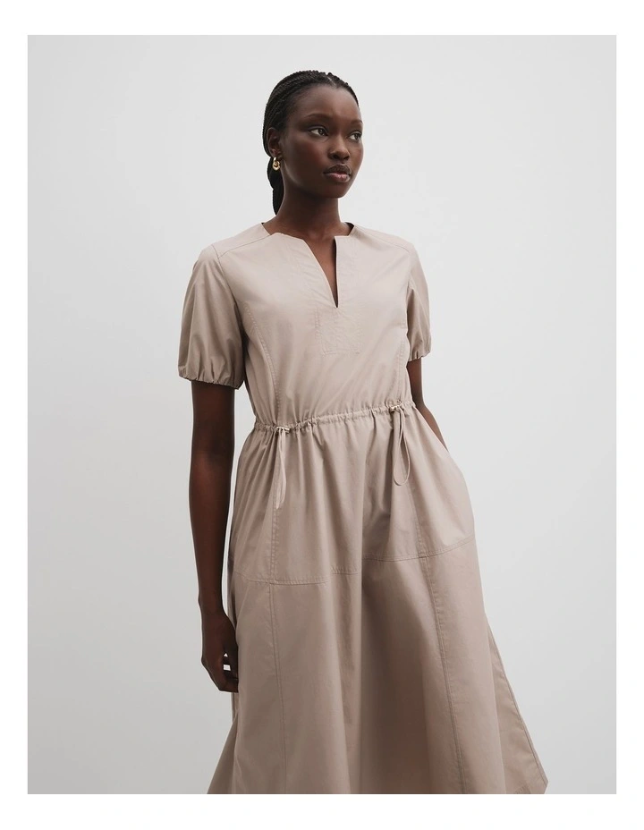 Drawcord Midi Dress in Taupe image 2