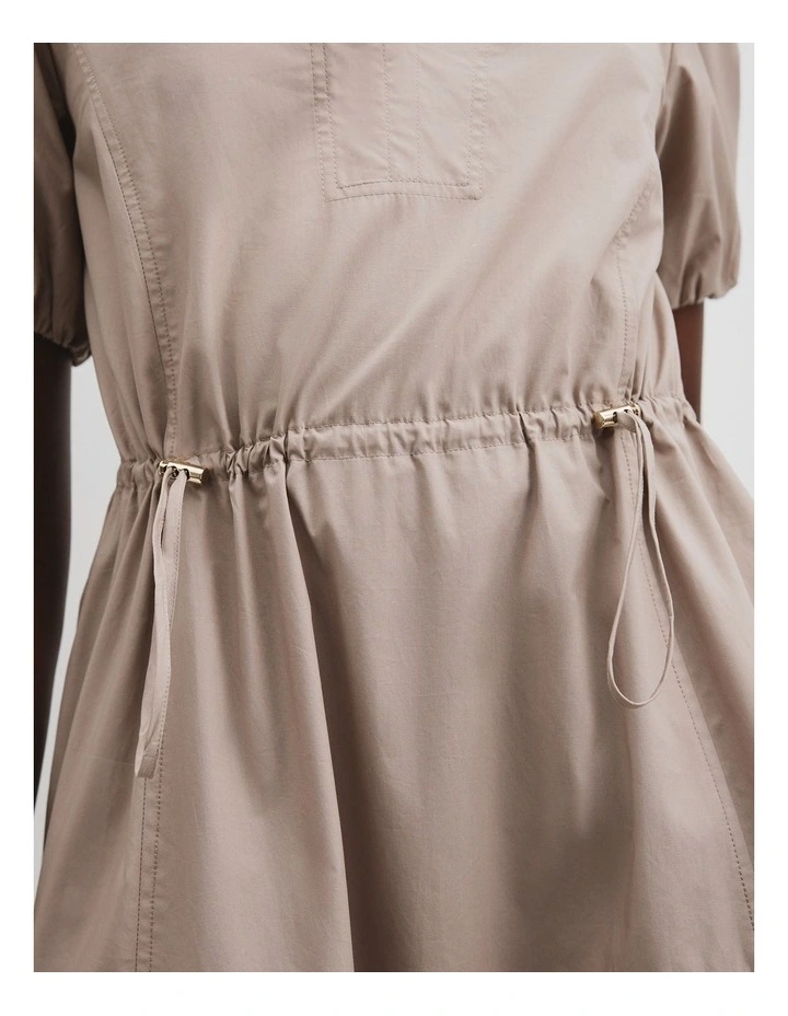 Drawcord Midi Dress in Taupe image 3