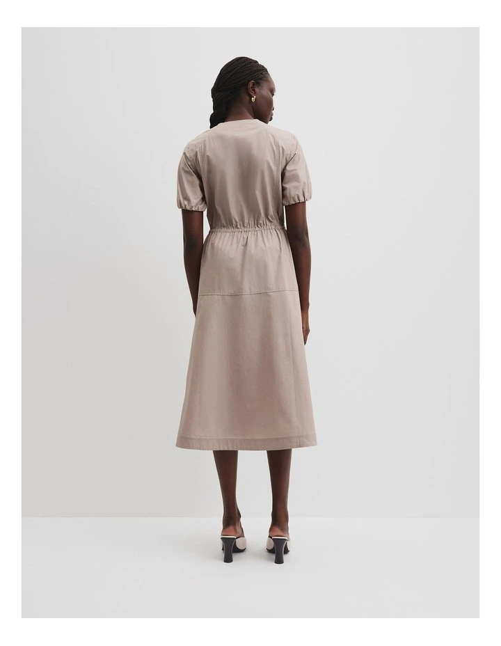 Drawcord Midi Dress in Taupe image 4